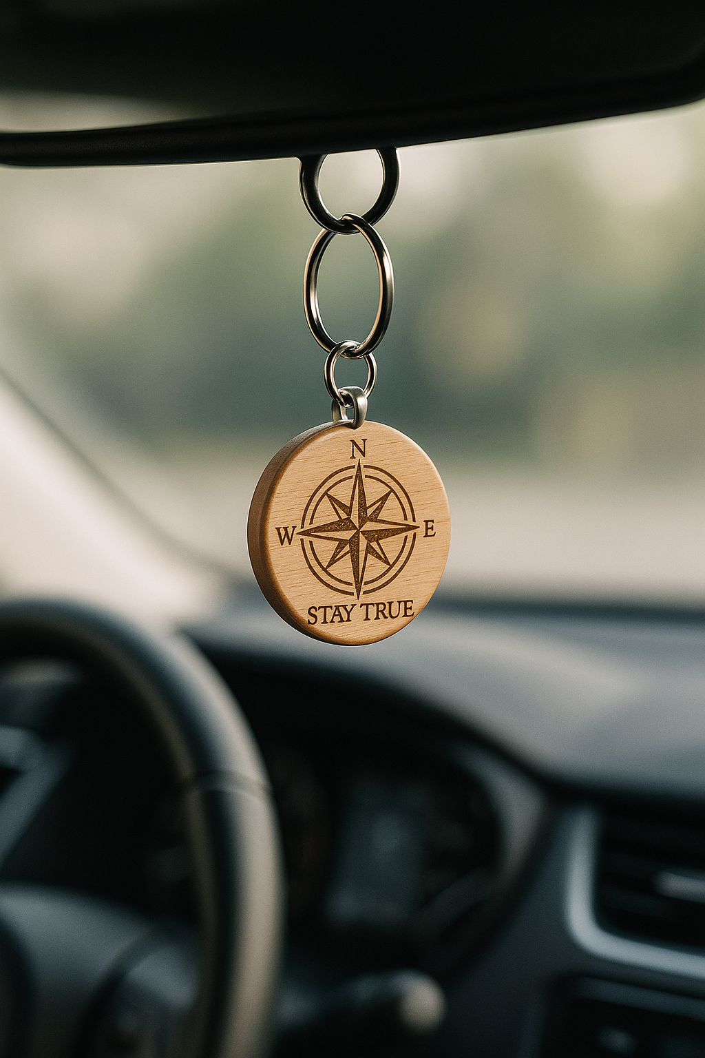 Stay True Compass Wooden Keychain – Directional Engraved Gift