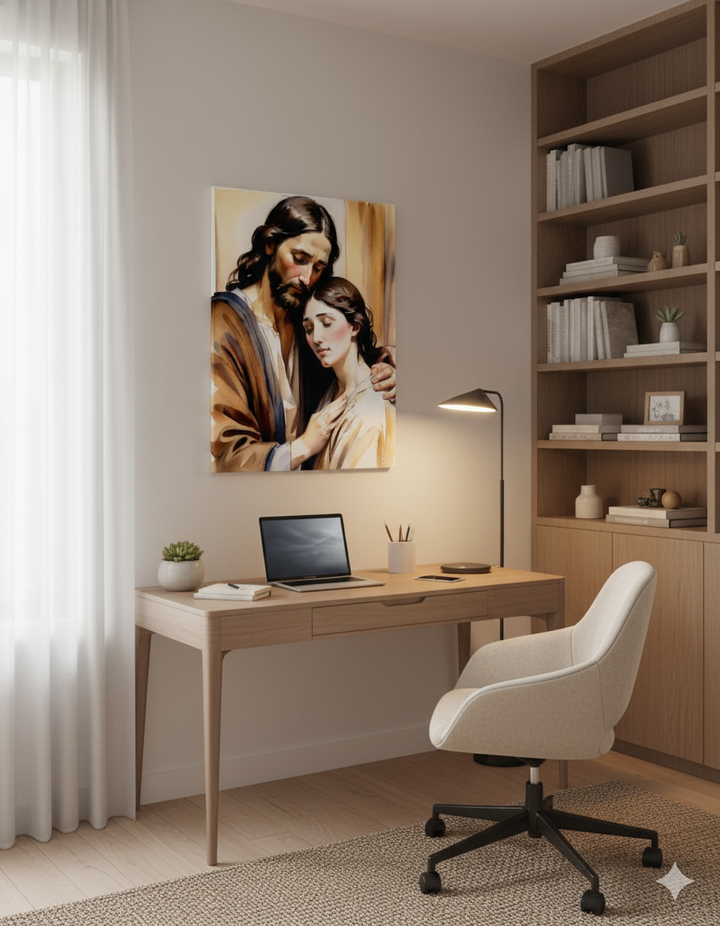 Peace in His Arms | Jesus Embrace Canvas – Inspirational Christian Wall Art for Home or Gift