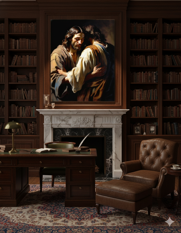 The Comforting Embrace - Emotional Religious Matte Canvas Print - Spiritual Embrace Artwork