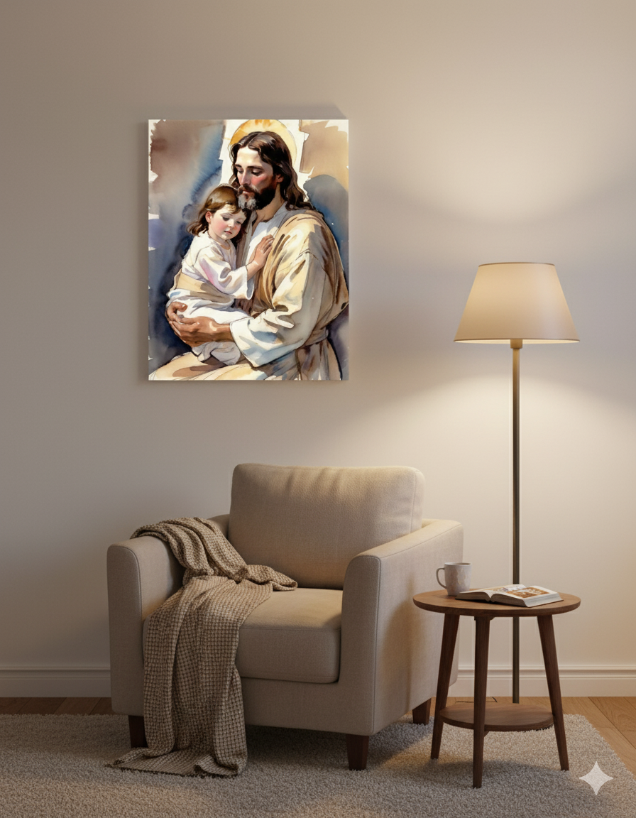 Little Ones Come to Him | Jesus and Child Matte Canvas – Christian Wall Art for Home or Nursery