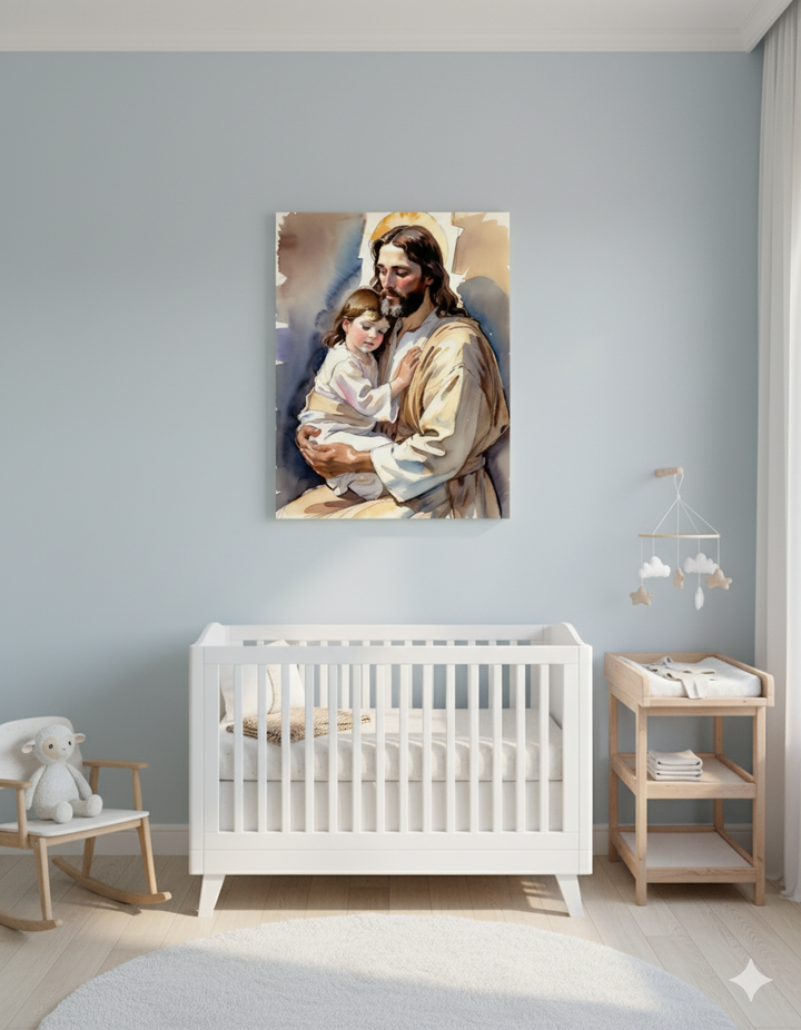 Little Ones Come to Him | Jesus and Child Matte Canvas – Christian Wall Art for Home or Nursery
