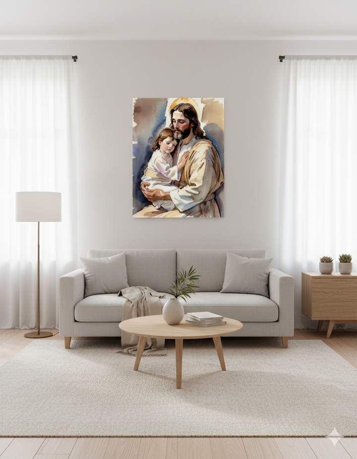 Little Ones Come to Him | Jesus and Child Matte Canvas – Christian Wall Art for Home or Nursery