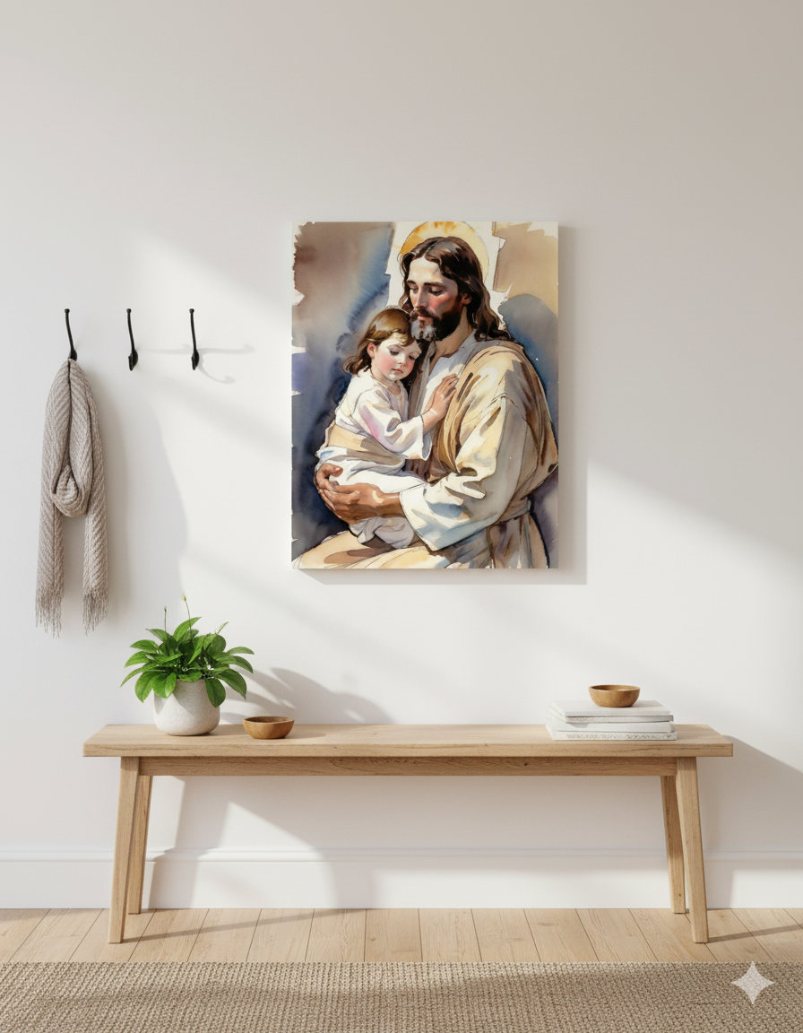 Little Ones Come to Him | Jesus and Child Matte Canvas – Christian Wall Art for Home or Nursery
