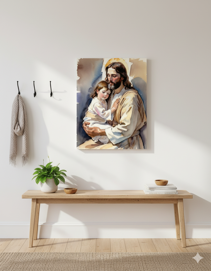 Little Ones Come to Him | Jesus and Child Matte Canvas – Christian Wall Art for Home or Nursery