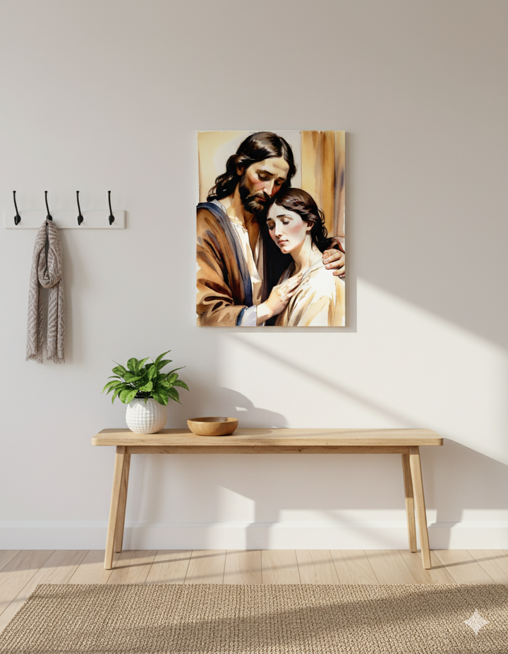 Peace in His Arms | Jesus Embrace Canvas – Inspirational Christian Wall Art for Home or Gift