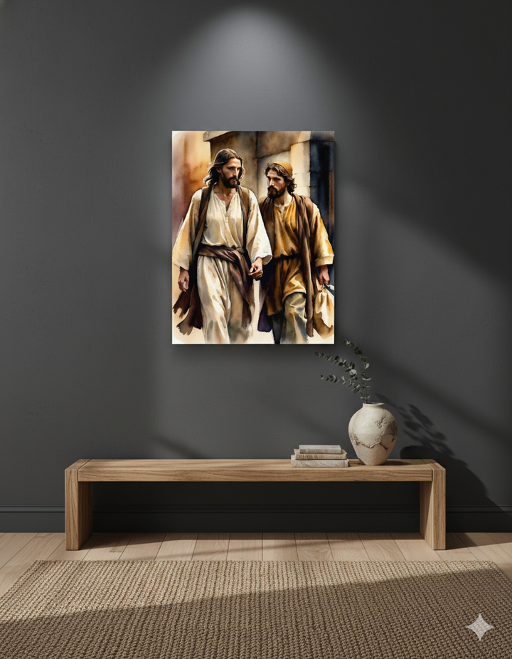 Never Alone | Jesus and Disciples Canvas – Inspirational Christian Wall Art for Home or Office
