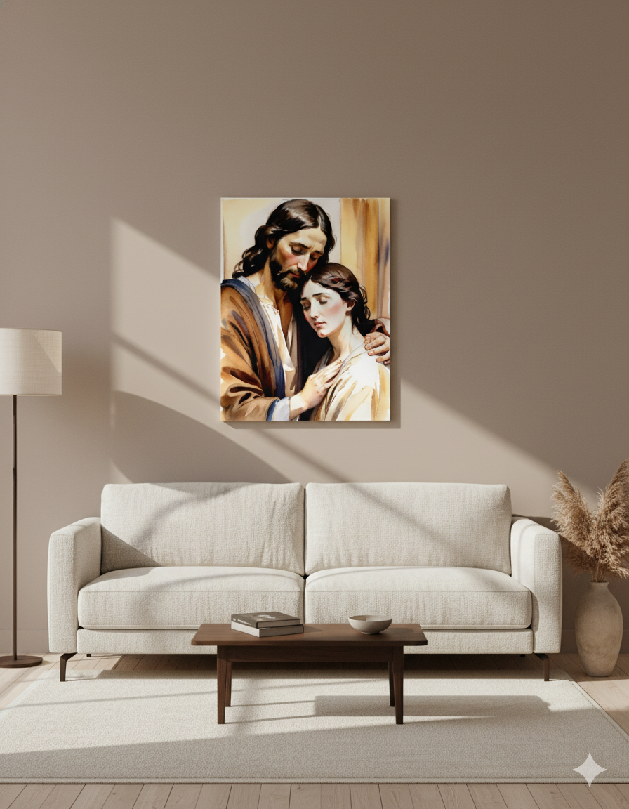 Peace in His Arms | Jesus Embrace Canvas – Inspirational Christian Wall Art for Home or Gift