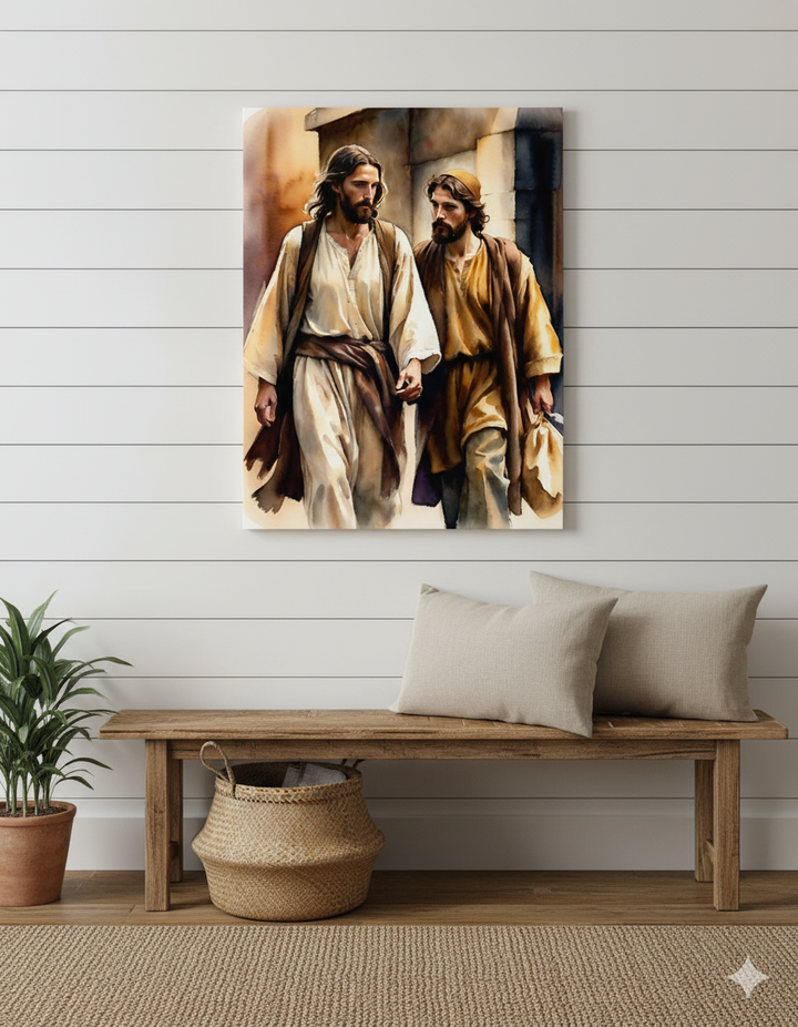 Never Alone | Jesus and Disciples Canvas – Inspirational Christian Wall Art for Home or Office