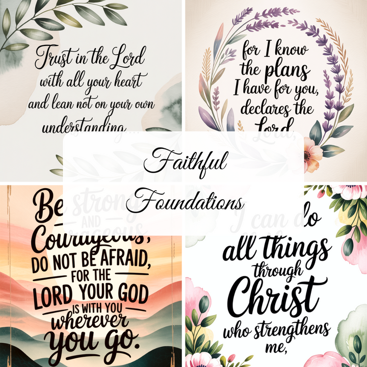 Faithful Foundations Bible Verse Bundle - Christian Wall Art Printables Set | Philippians 4:13, Jeremiah 29:11, Joshua 1:9, Proverbs 3:5-6