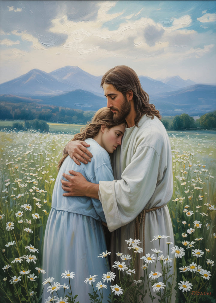 His Comfort - Jesus Comforting Woman Christian Digital Print | Faith Inspired Wall Art | Instant Download