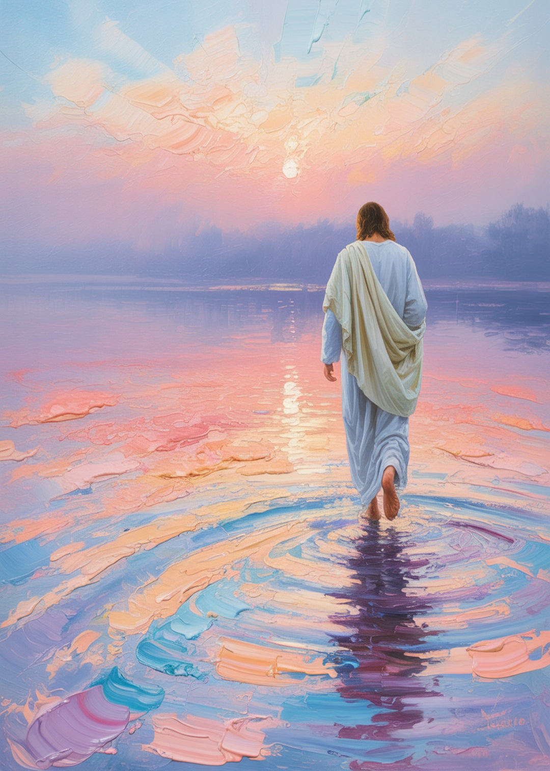 Jesus Walking on Water Digital Art Print - Inspirational Christian Wall Decor - Instant Download