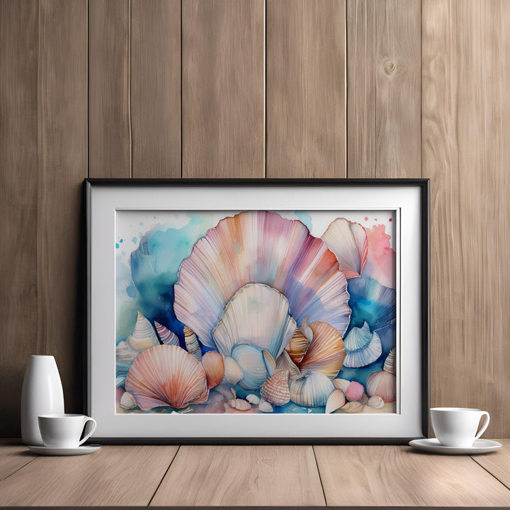 Coastal Harmony – Watercolor Seashell Wall Art | Beach-Inspired Digital Print