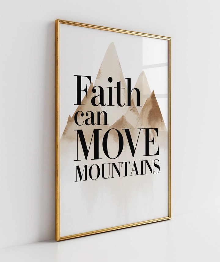 Minimalist Christian Art Printable, Faith Can Move Mountains, Matthew 17:20 Scripture Print, Modern Inspirational Wall Decor