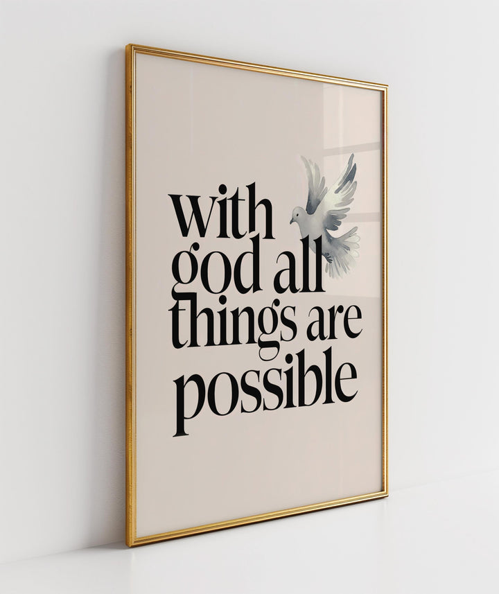 Matthew 19:26 Bible Verse Wall Art – Christian Scripture Print | Faith-Based Home Decor