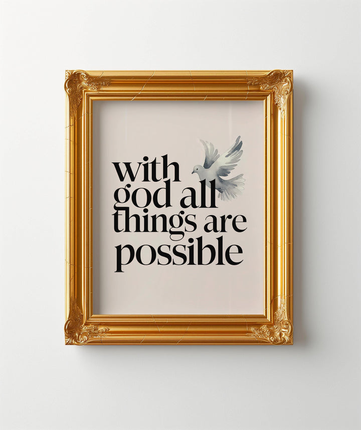 Matthew 19:26 Bible Verse Wall Art – Christian Scripture Print | Faith-Based Home Decor