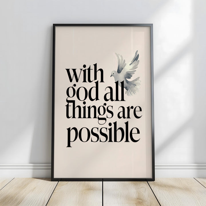 Matthew 19:26 Bible Verse Wall Art – Christian Scripture Print | Faith-Based Home Decor
