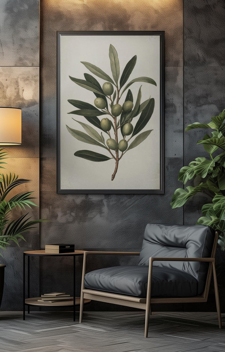 Elegant Olive Branch Botanical Illustration Instant Download - Minimalist Home Decor - Neutral Tones - Digital Art Print - Printable Wall