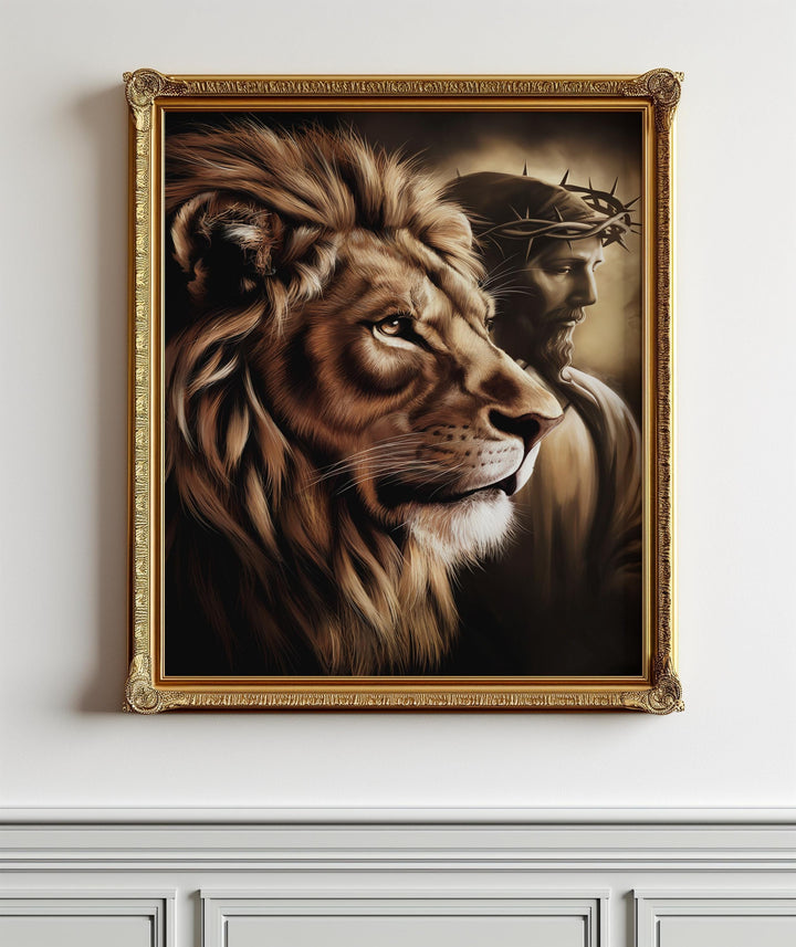 Lion of Judah Wall Art – Crown of Thorns Printable | Christian Strength Scripture Decor