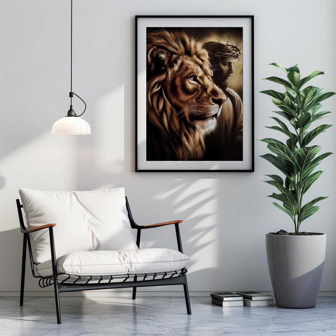 Lion of Judah Wall Art – Crown of Thorns Printable | Christian Strength Scripture Decor