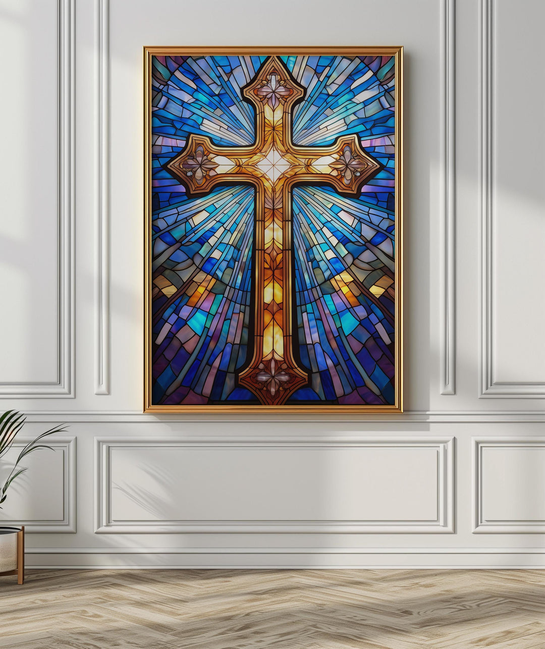 Stained Glass Cross Wall Art – Christian Symbol Digital Print | Religious Easter Decor