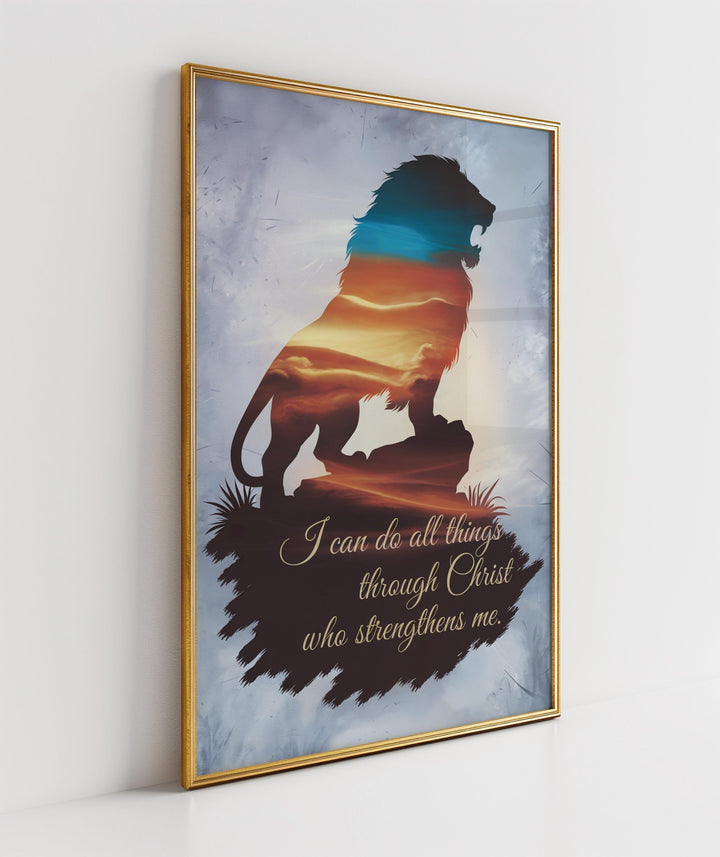 Courageous Lion Philippians 4:13 Christian Inspirational Wall Art Print - Digital Download