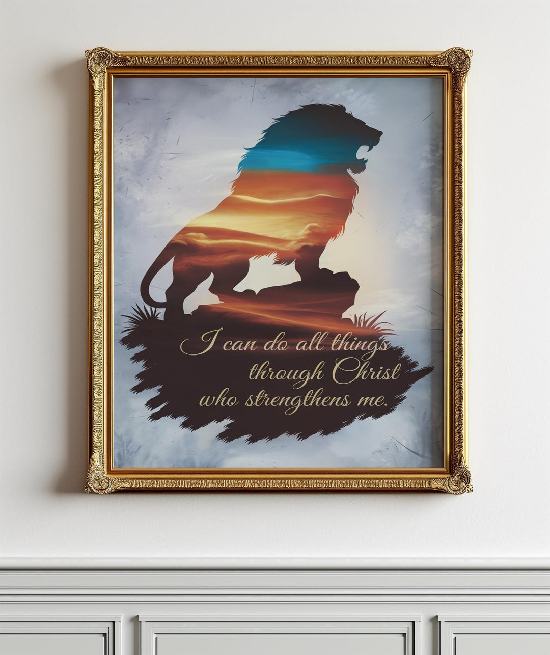 Courageous Lion Philippians 4:13 Christian Inspirational Wall Art Print - Digital Download