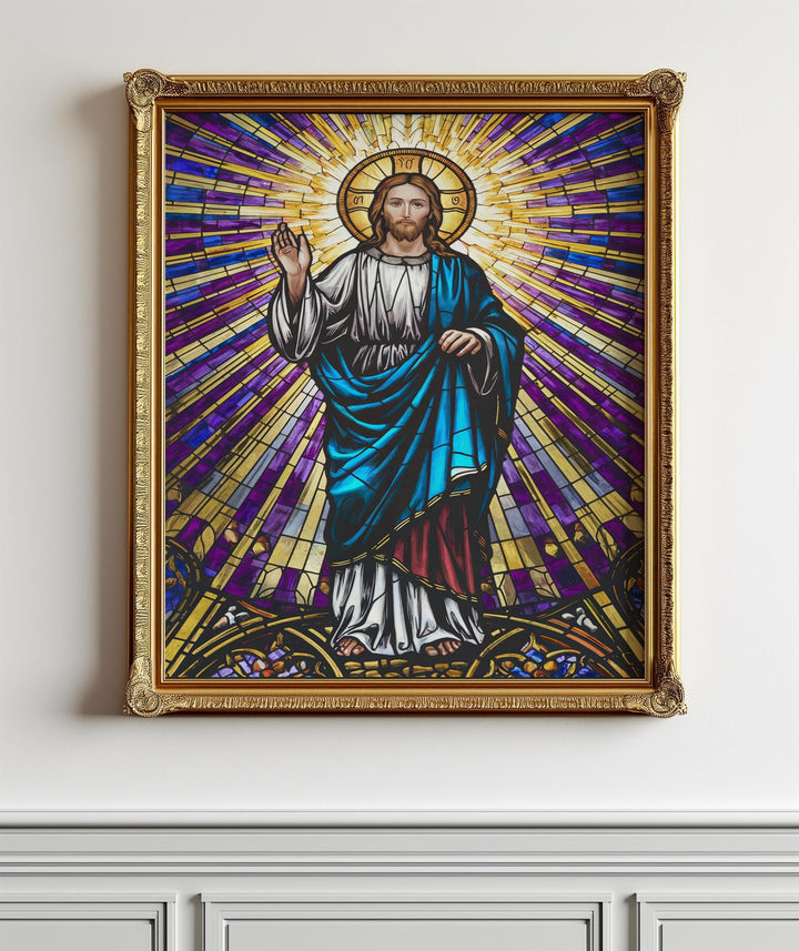 Ethereal Stained Glass Jesus Art: Divine Radiance Print - Religious Home Decor Digital Download