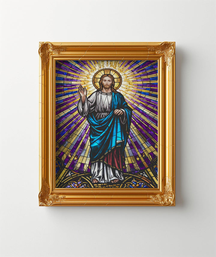 Ethereal Stained Glass Jesus Art: Divine Radiance Print - Religious Home Decor Digital Download