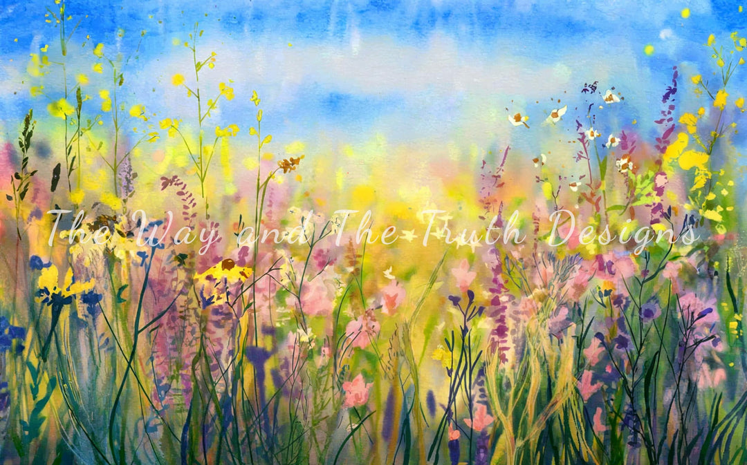 Vibrant Wildflower Meadow Landscape Print | Digital Download | Nature Wall Art | Instant Download | Floral Decor