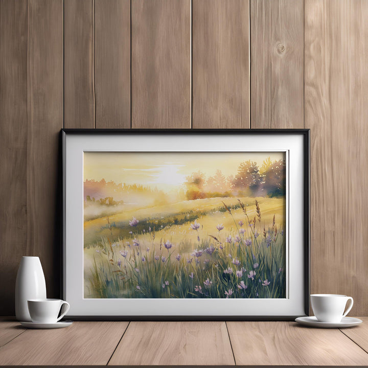 Sunrise Meadow Watercolor Painting - Peaceful Landscape Art Inspired by Lamentations 3:22