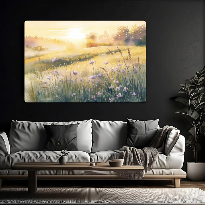 Sunrise Meadow Watercolor Painting - Peaceful Landscape Art Inspired by Lamentations 3:22
