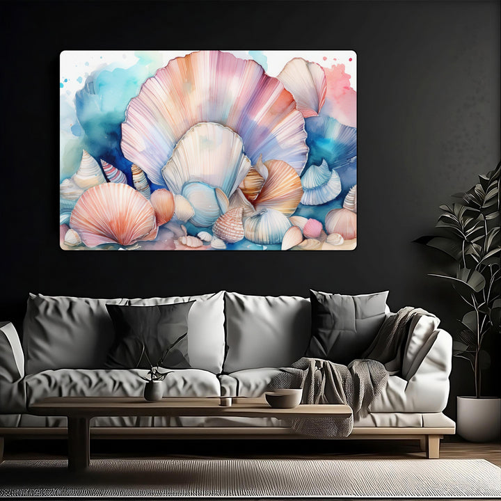 Coastal Harmony – Watercolor Seashell Wall Art | Beach-Inspired Digital Print