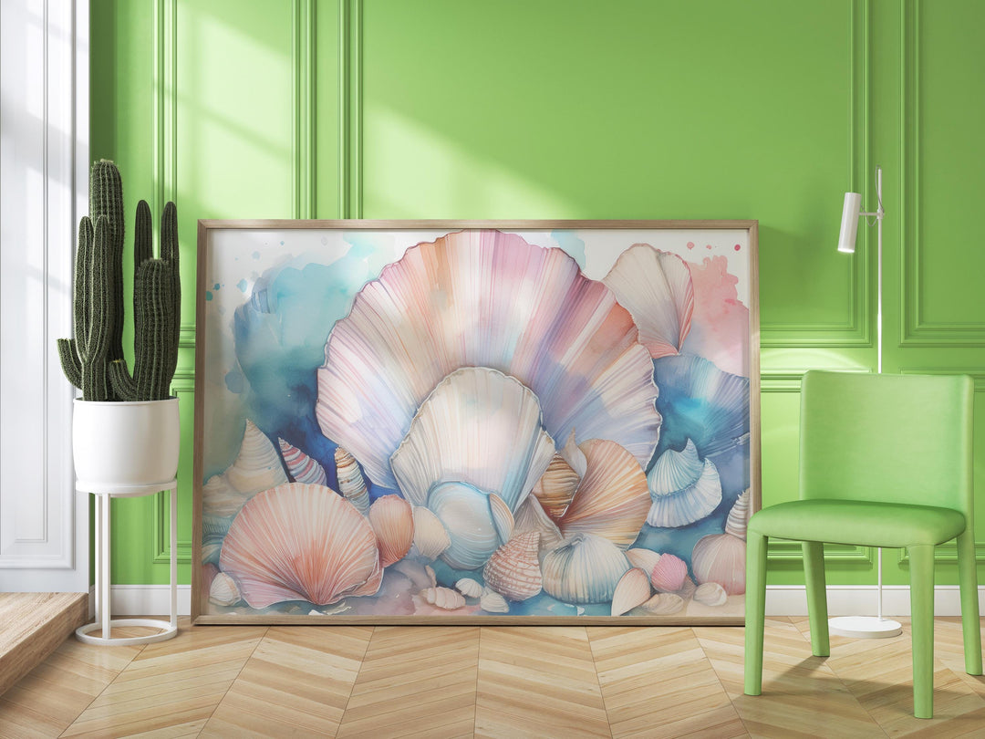 Coastal Harmony – Watercolor Seashell Wall Art | Beach-Inspired Digital Print