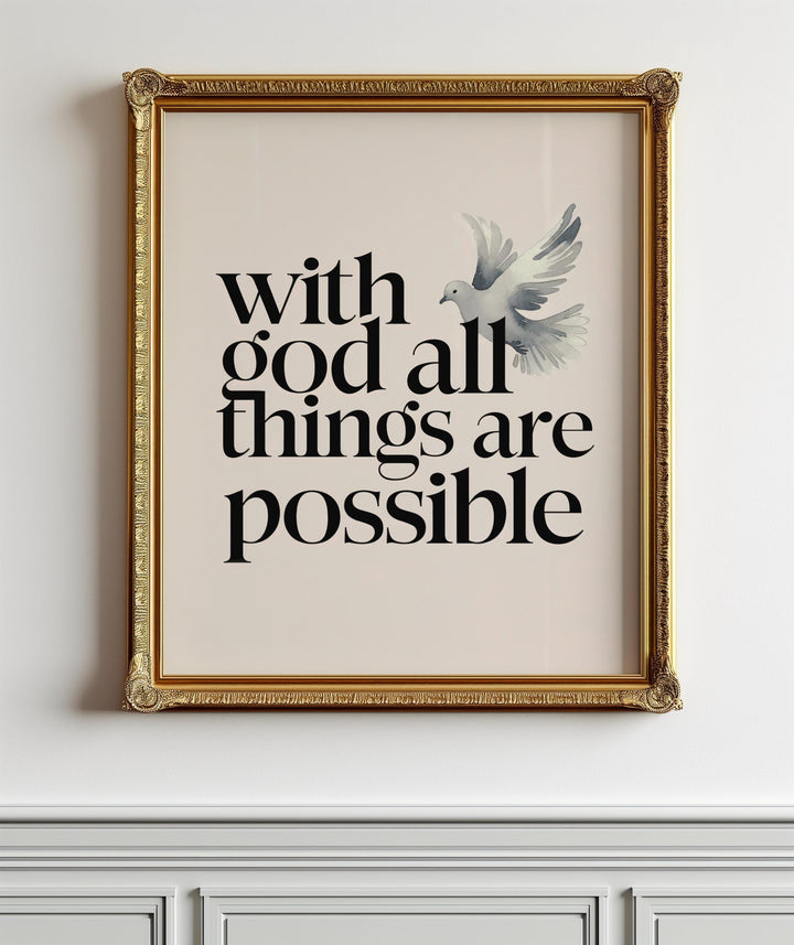 Matthew 19:26 Bible Verse Wall Art – Christian Scripture Print | Faith-Based Home Decor