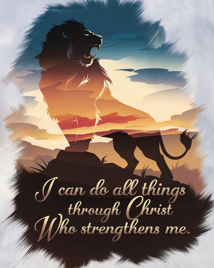 Faith-Inspired Lion Art Print - Philippians 4:13 Scripture Digital Download for Home Decor & Gifts