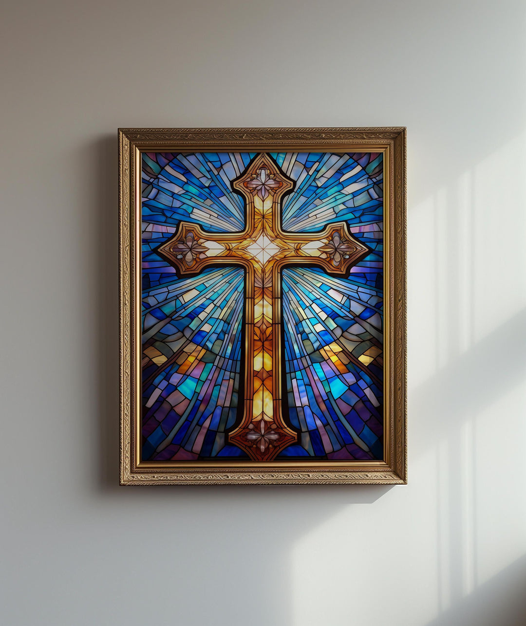 Stained Glass Cross Wall Art – Christian Symbol Digital Print | Religious Easter Decor