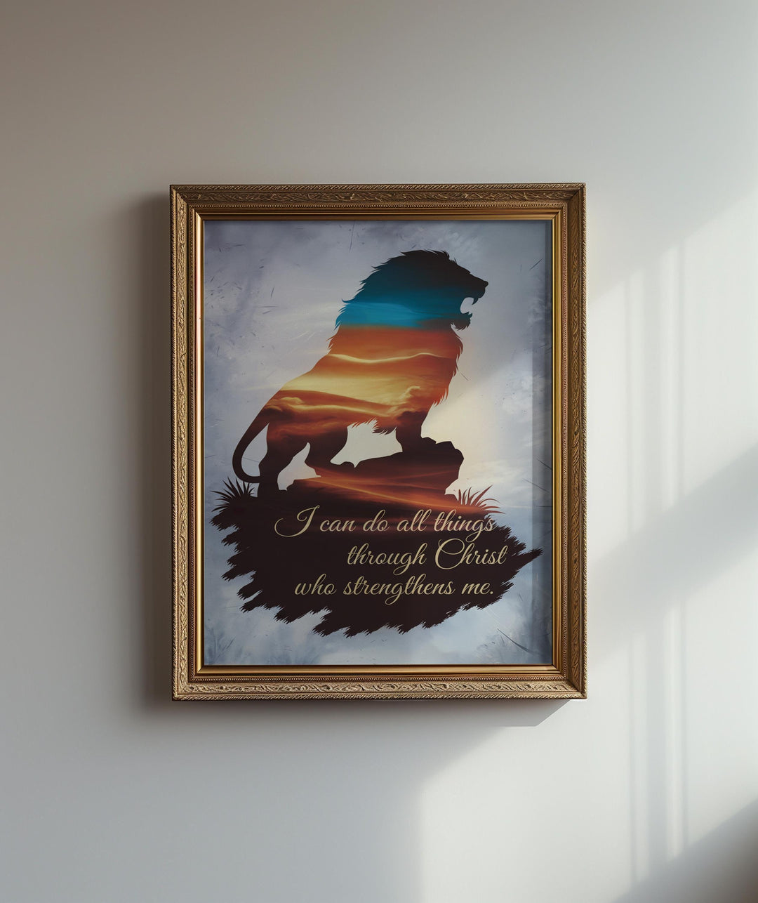 Courageous Lion Philippians 4:13 Christian Inspirational Wall Art Print - Digital Download