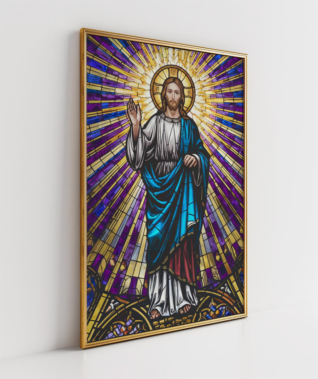 Ethereal Stained Glass Jesus Art: Divine Radiance Print - Religious Home Decor Digital Download