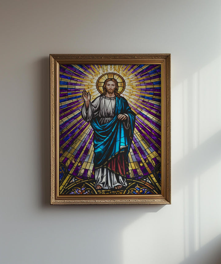 Ethereal Stained Glass Jesus Art: Divine Radiance Print - Religious Home Decor Digital Download