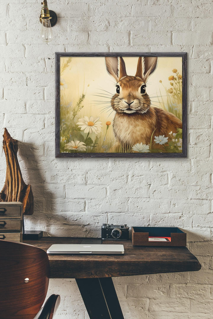 Whimsical Rabbit Art Print for Rustic Woodland Decor - Digital Download