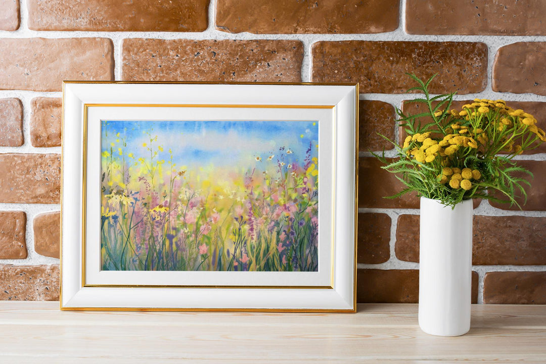 Vibrant Wildflower Meadow Landscape Print | Digital Download | Nature Wall Art | Instant Download | Floral Decor