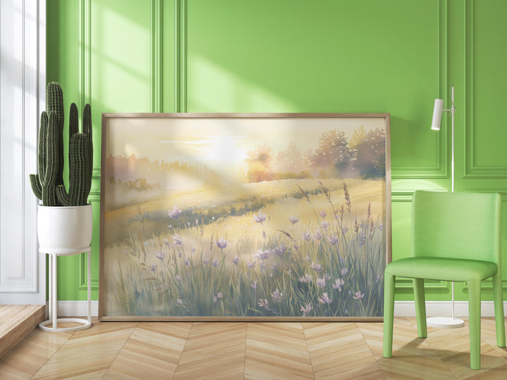 Sunrise Meadow Watercolor Painting - Peaceful Landscape Art Inspired by Lamentations 3:22