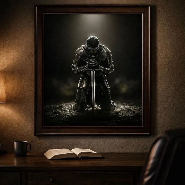 The Warrior Prayer Wall Art, Christian Knight Art Print, Masculine Faith Decor, Spiritual Warfare Artwork, Bible Inspired Digital Download