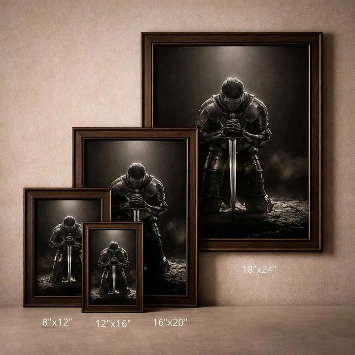 The Warrior Prayer Wall Art, Christian Knight Art Print, Masculine Faith Decor, Spiritual Warfare Artwork, Bible Inspired Digital Download