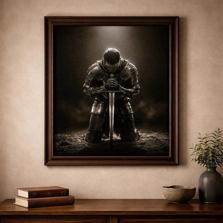 The Warrior Prayer Wall Art, Christian Knight Art Print, Masculine Faith Decor, Spiritual Warfare Artwork, Bible Inspired Digital Download