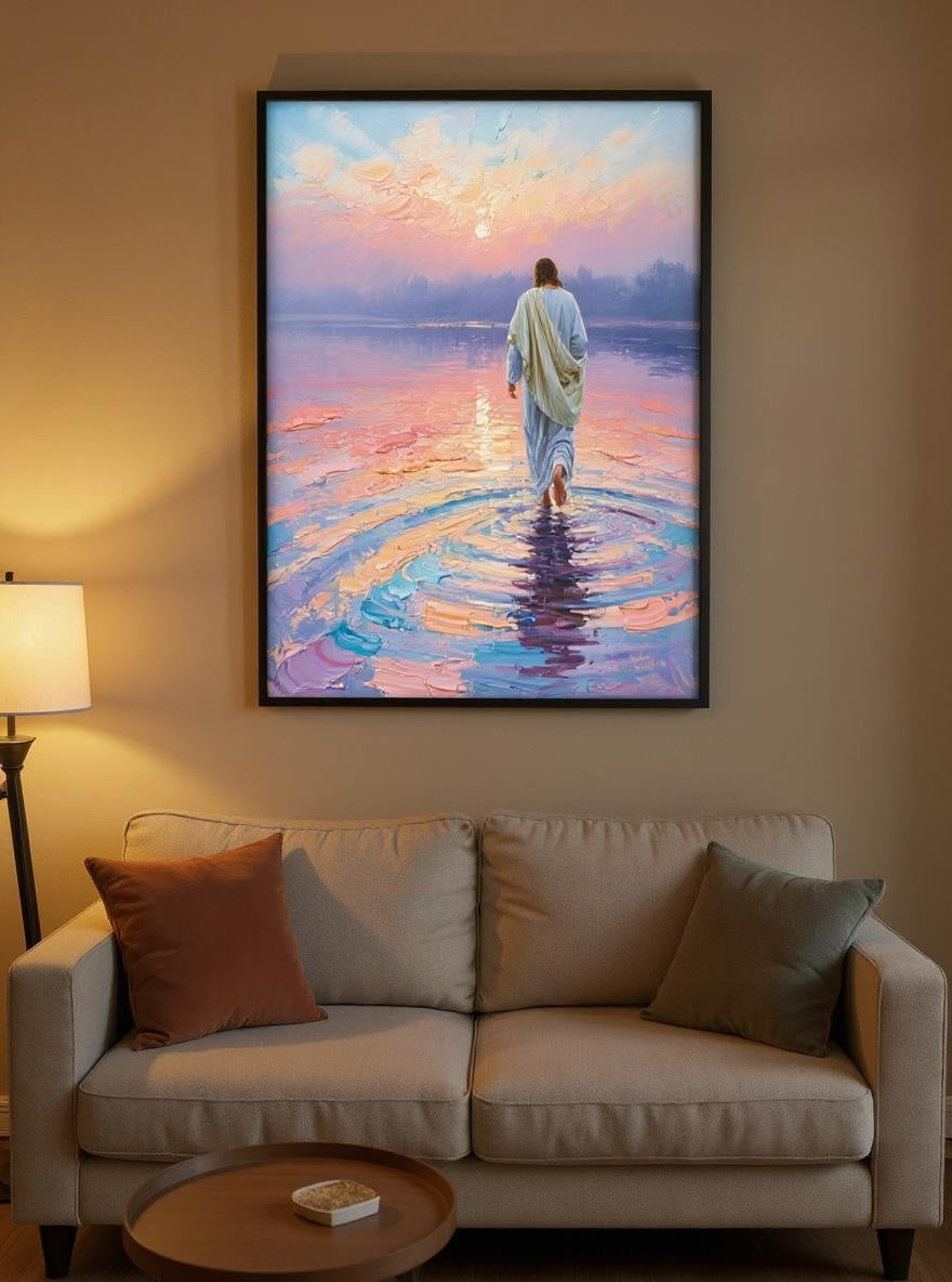 Jesus Walking on Water Digital Art Print - Inspirational Christian Wall Decor - Instant Download