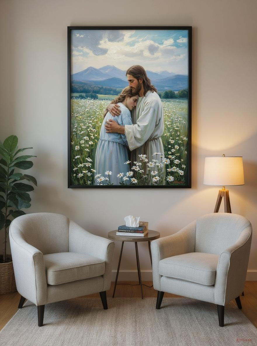 His Comfort - Jesus Comforting Woman Christian Digital Print | Faith Inspired Wall Art | Instant Download
