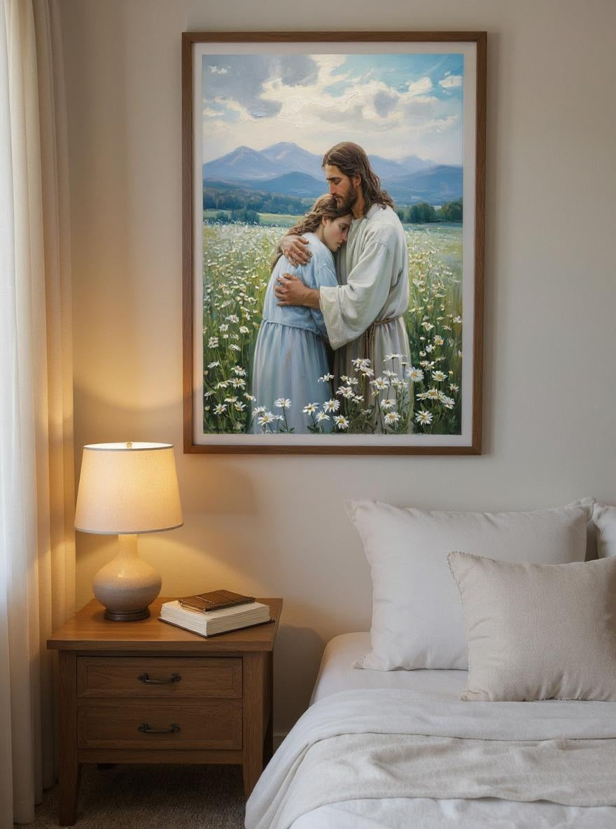 His Comfort - Jesus Comforting Woman Christian Digital Print | Faith Inspired Wall Art | Instant Download
