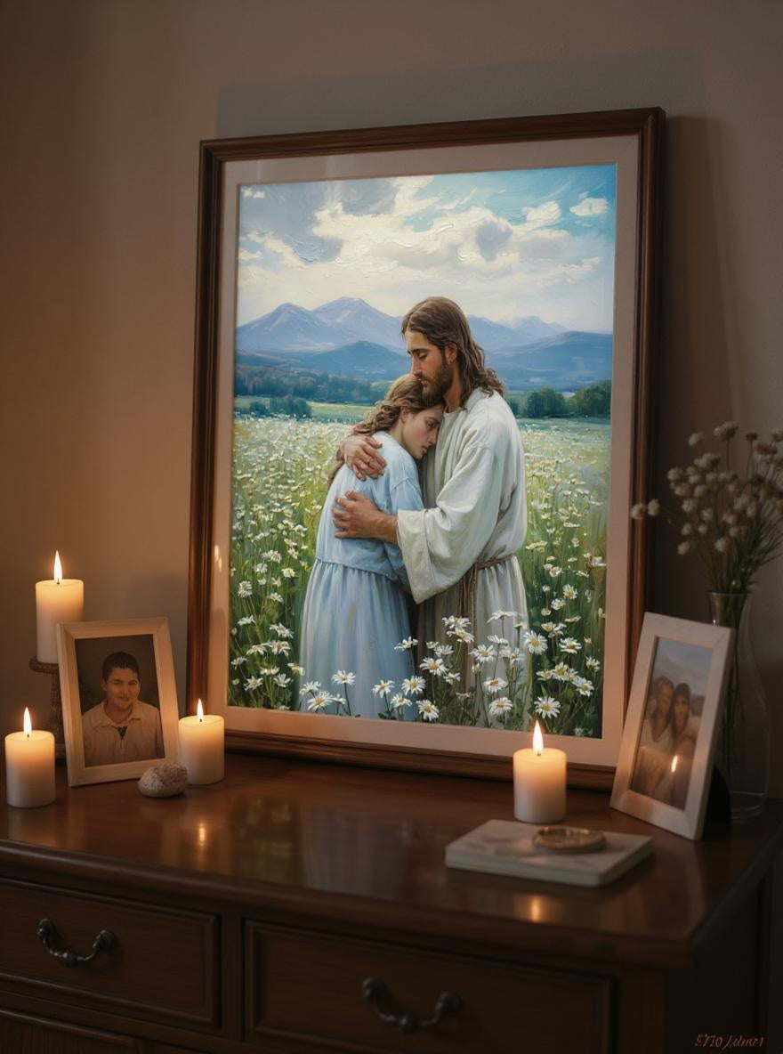 His Comfort - Jesus Comforting Woman Christian Digital Print | Faith Inspired Wall Art | Instant Download