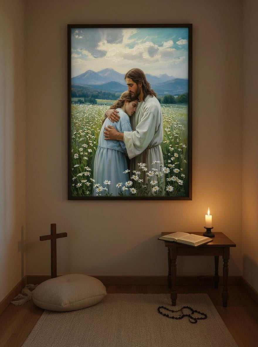 His Comfort - Jesus Comforting Woman Christian Digital Print | Faith Inspired Wall Art | Instant Download